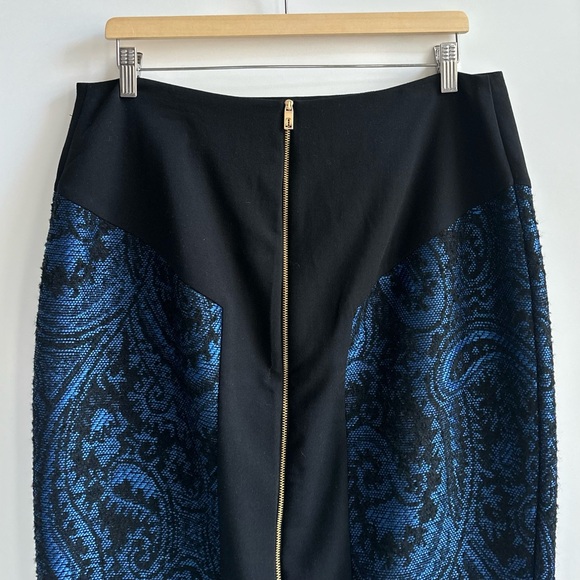 Ted Baker Carron Jacquard Wool Blend Midi Pencil Skirt Size 5 Blue & Black - Picture 6 of 17